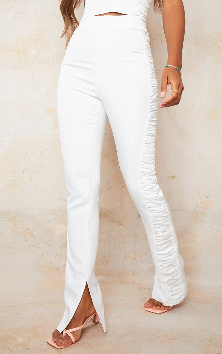 Cream Woven Ruched Panel Straight Leg Trousers sold by Pretty Little Thing product image thumbnail 2
