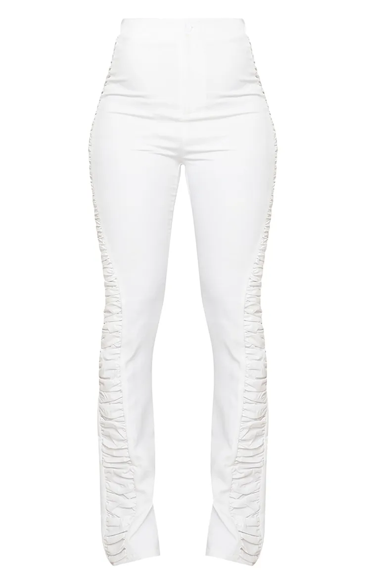 Cream Woven Ruched Panel Straight Leg Trousers sold by Pretty Little Thing product image thumbnail 5