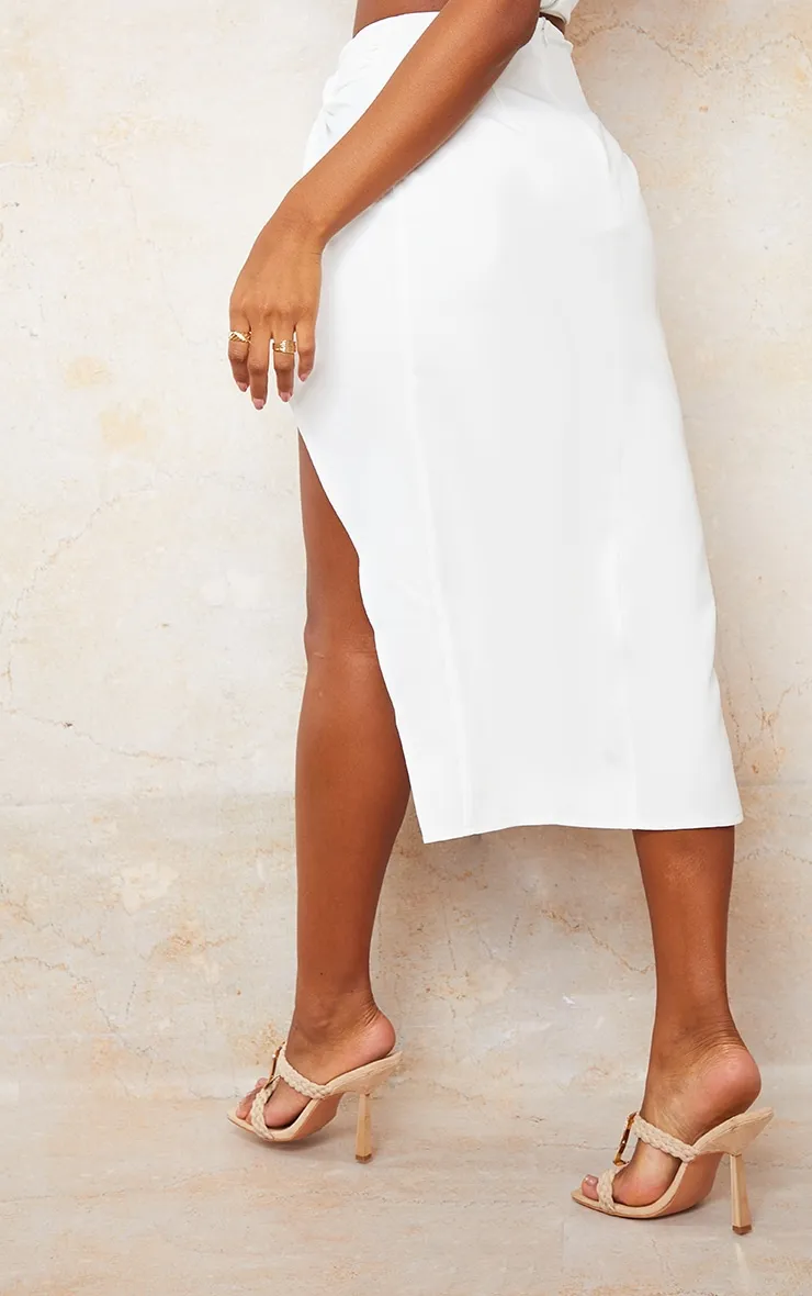 White Woven Knot Waist Split Leg Midaxi Skirt sold by Pretty Little Thing product image thumbnail 3