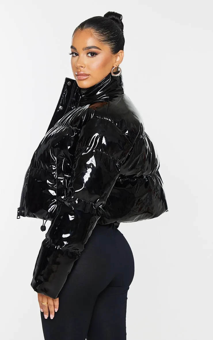 Petite Black Vinyl Puffer Jacket sold by Pretty Little Thing product image thumbnail 2