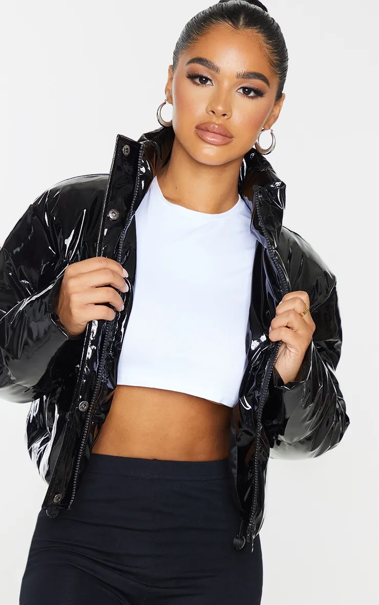 Petite Black Vinyl Puffer Jacket sold by Pretty Little Thing product image thumbnail 4