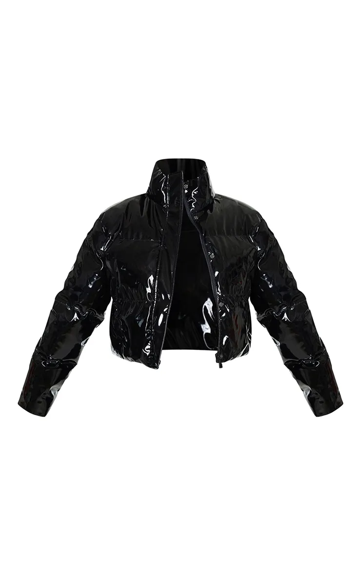 Petite Black Vinyl Puffer Jacket sold by Pretty Little Thing product image thumbnail 5
