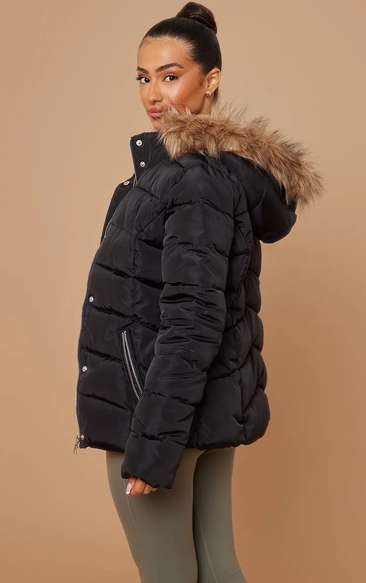 Petite Black Faux Fur Hood Puffer Jacket sold by Pretty Little Thing product image thumbnail 2