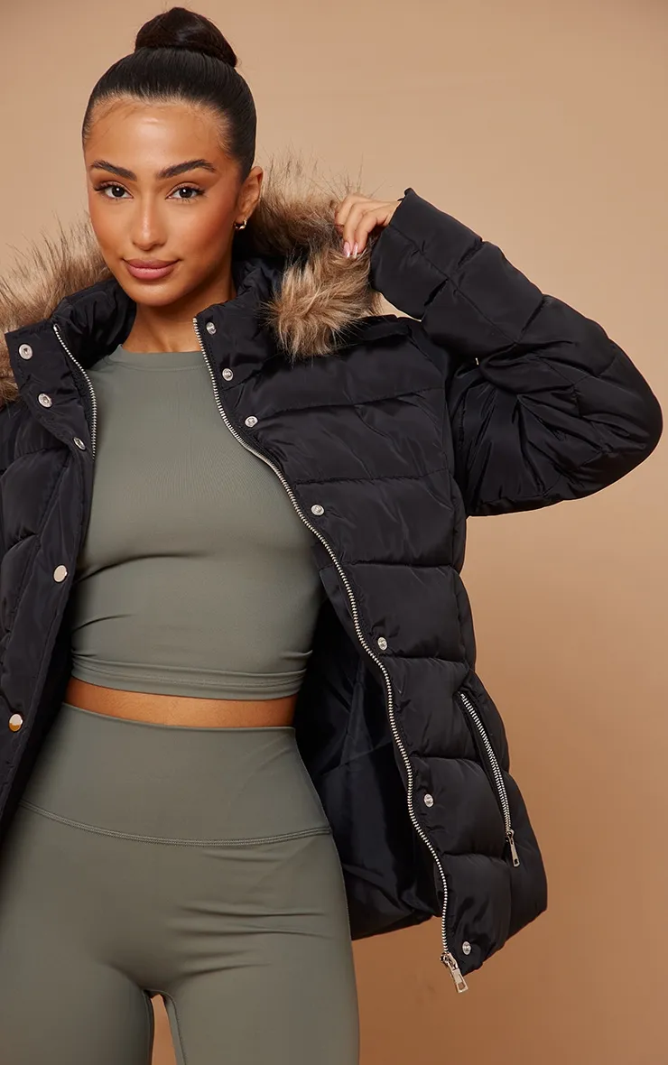 Petite Black Faux Fur Hood Puffer Jacket sold by Pretty Little Thing product image thumbnail 4