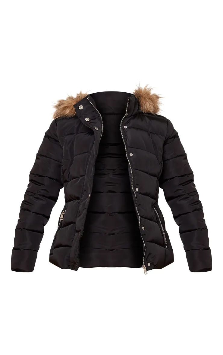 Petite Black Faux Fur Hood Puffer Jacket sold by Pretty Little Thing product image thumbnail 5