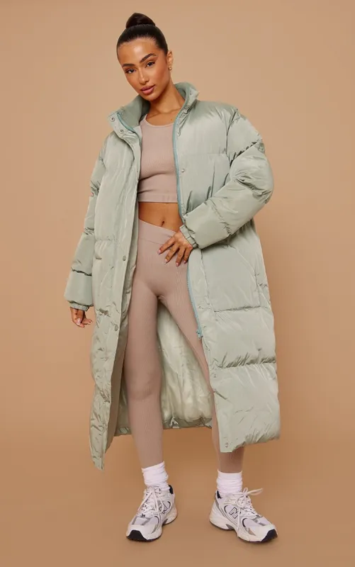 Petite Sage Green Maxi Puffer Coat sold by Pretty Little Thing