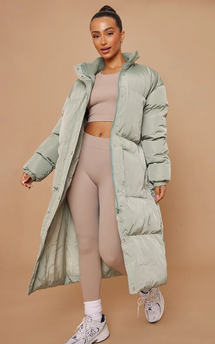 Petite Sage Green Maxi Puffer Coat sold by Pretty Little Thing product image thumbnail 3