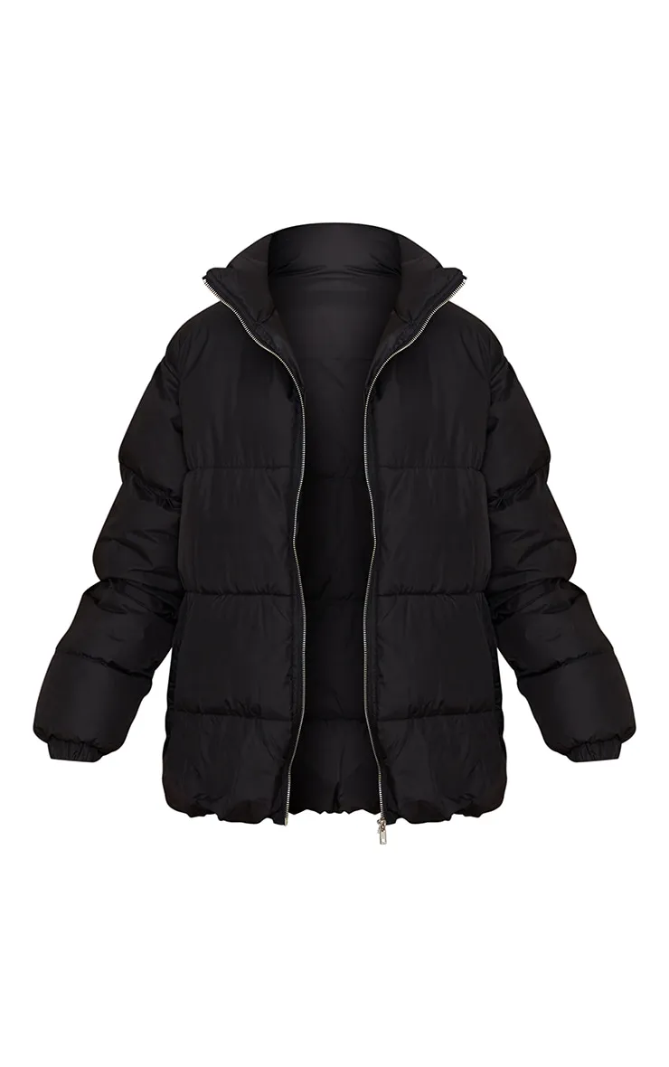 Tall Black Soft Touch Nylon Padded Panel Longline Puffer sold by Pretty Little Thing product image thumbnail 5