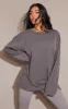 Cotton Charcoal Oversized Long Sleeve T-Shirt sold by Pretty Little Thing