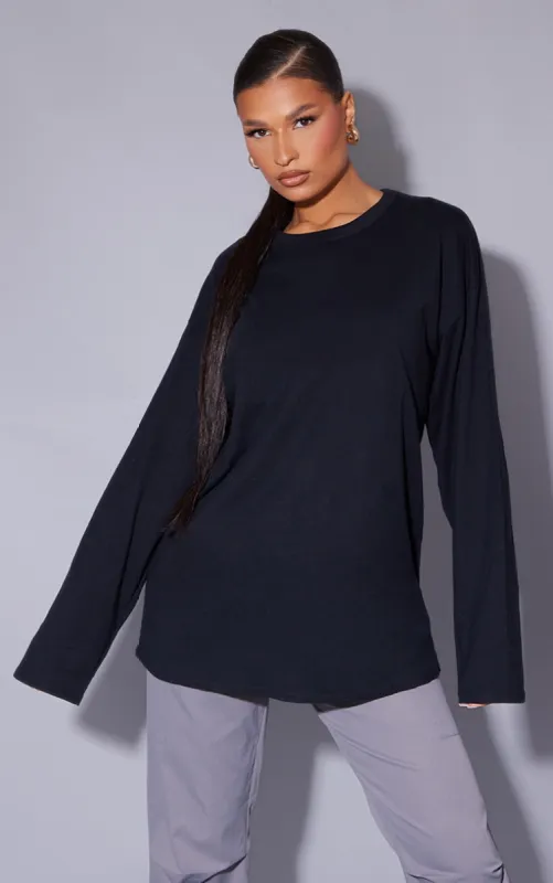 Cotton Black Oversized Long Sleeve T-Shirt sold by Pretty Little Thing