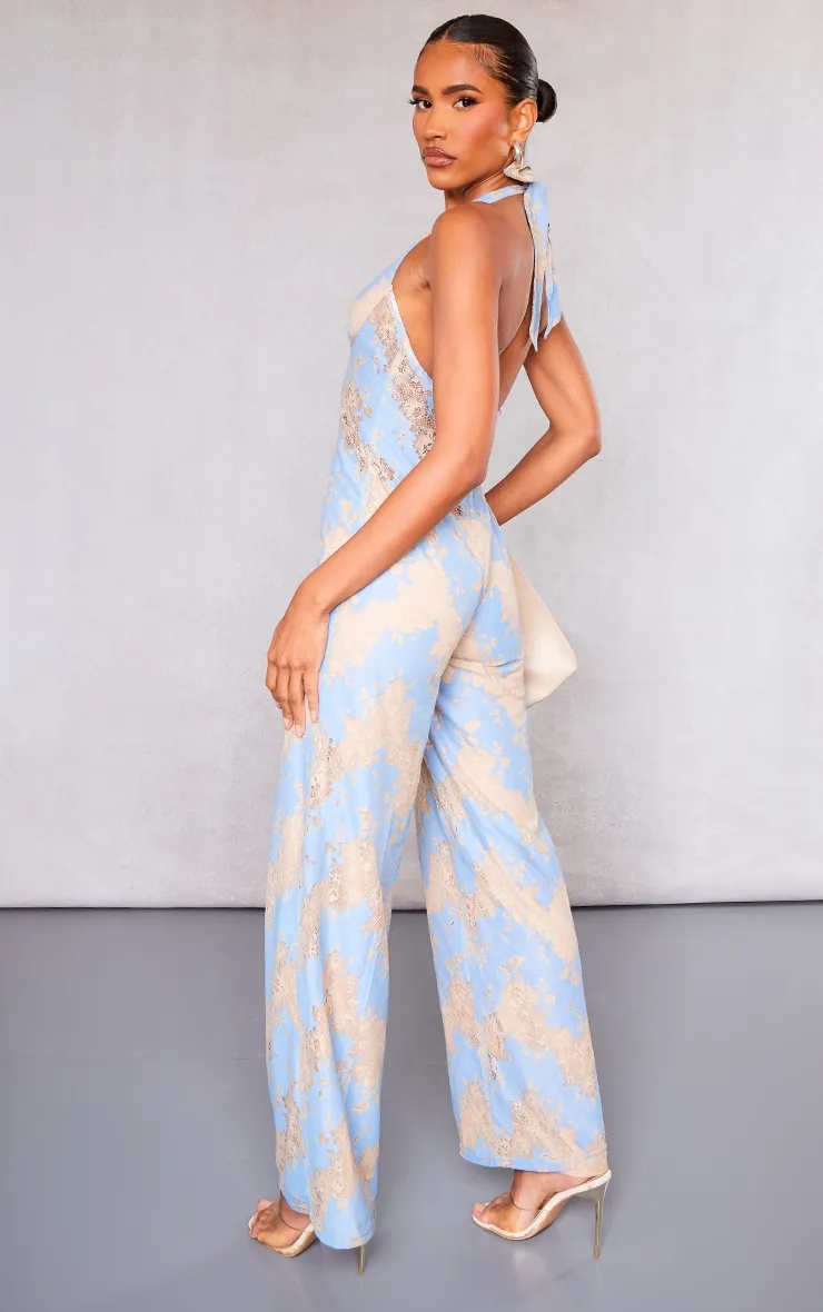 Blue Lace Underwired Corset Halter Jumpsuit sold by Pretty Little Thing product image thumbnail 2