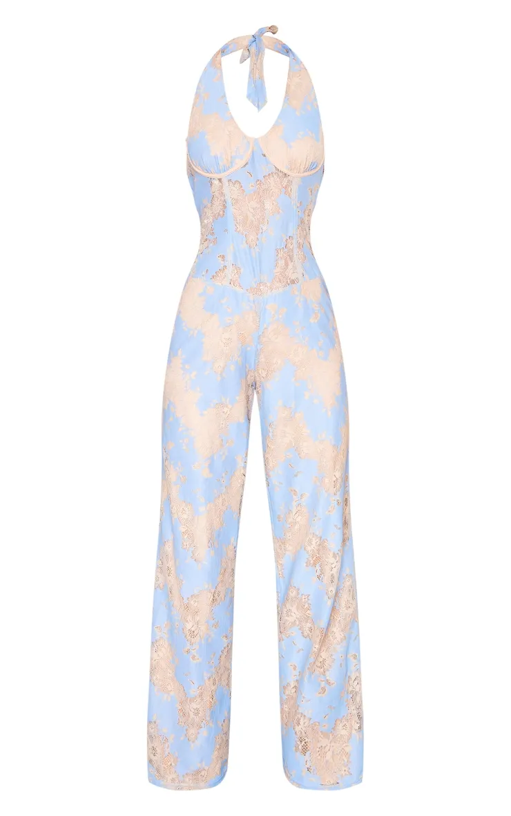 Blue Lace Underwired Corset Halter Jumpsuit sold by Pretty Little Thing product image thumbnail 5