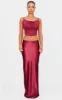 Burgundy Stretch Satin Split Side Maxi Skirt sold by Pretty Little Thing