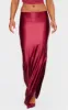 Burgundy Stretch Satin Split Side Maxi Skirt sold by Pretty Little Thing