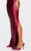 Burgundy Stretch Satin Split Side Maxi Skirt sold by Pretty Little Thing