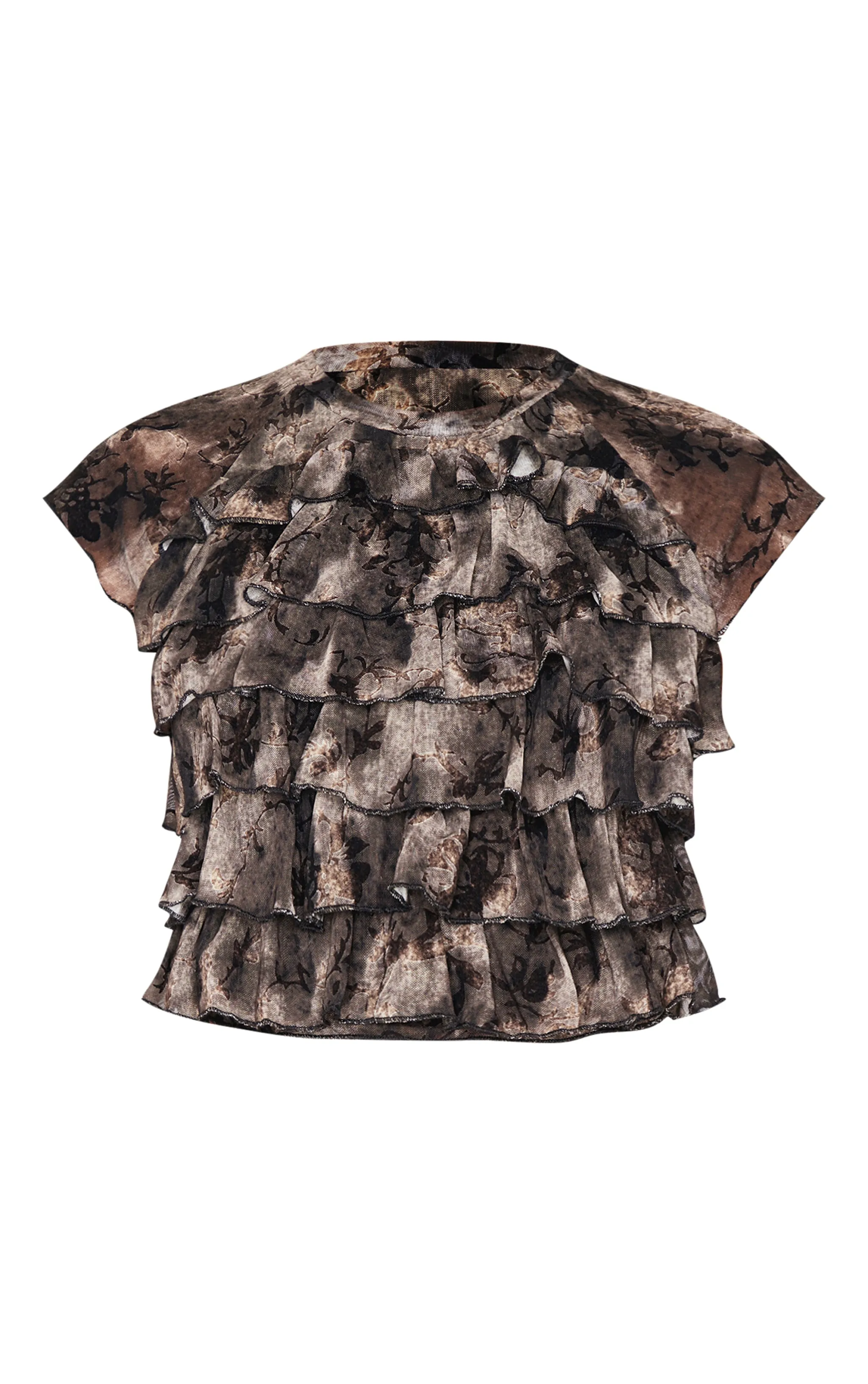 Charcoal Grey Devore Mesh Ruffle Top sold by Pretty Little Thing product image thumbnail 5