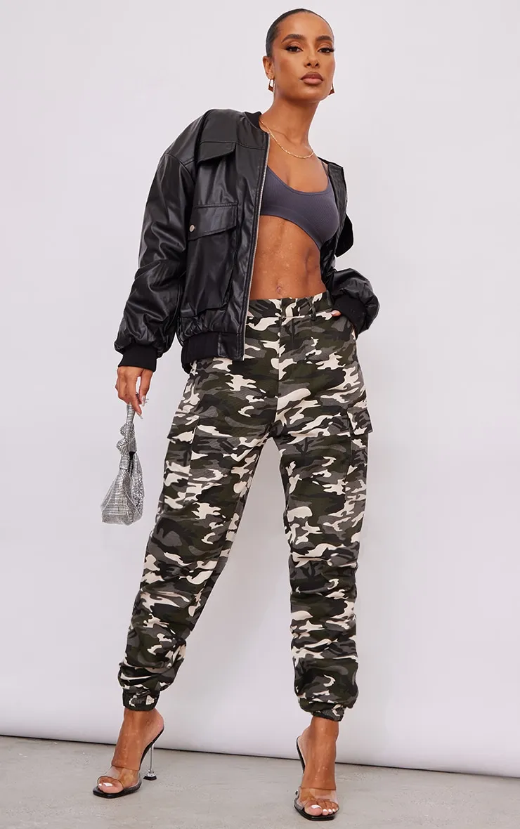 Grey Camo Print Cargo Trousers sold by Pretty Little Thing