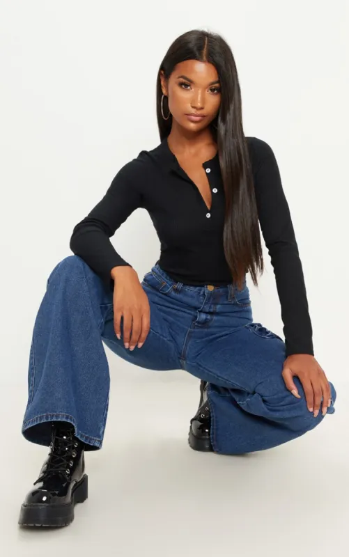 Black Long Sleeve Rib Button Top sold by Pretty Little Thing