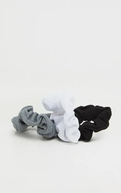 Black Grey And White Three Pack Scrunchie sold by Pretty Little Thing