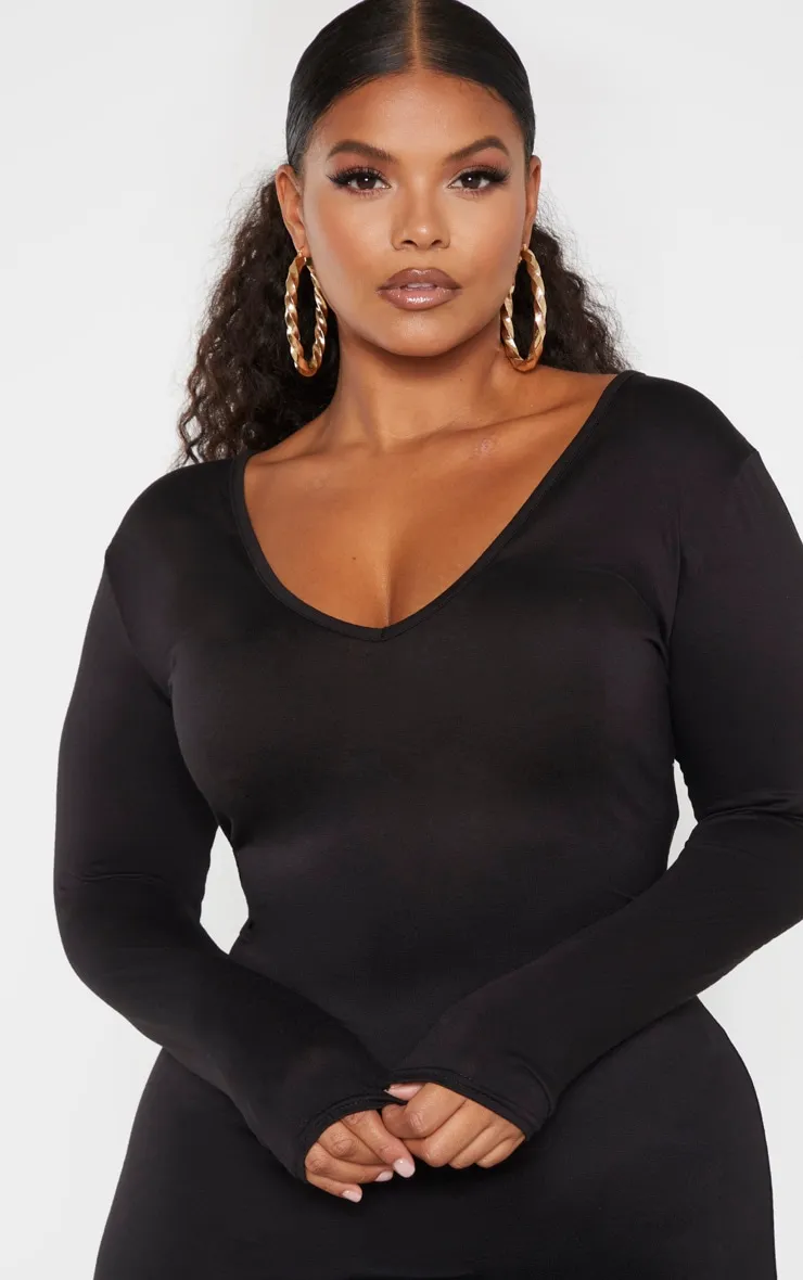 Plus Black Jersey V Neck Long Sleeve Midi Dress sold by Pretty Little Thing product image thumbnail 5