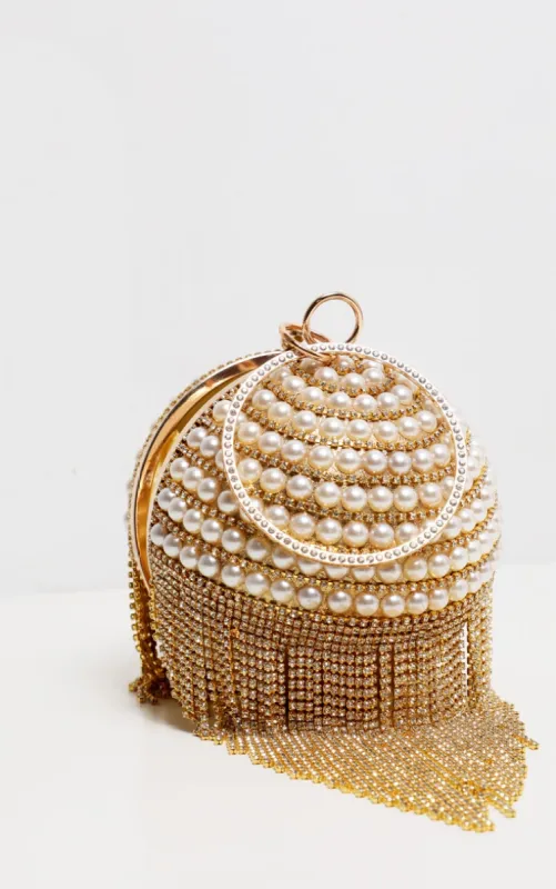 Gold Diamante And Pearl Large Sphere Bag sold by Pretty Little Thing