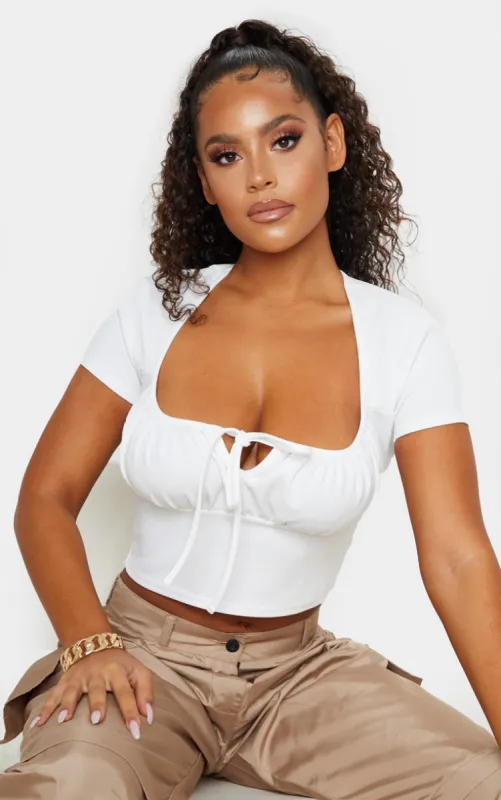 White Tie Front Crop Top sold by Pretty Little Thing
