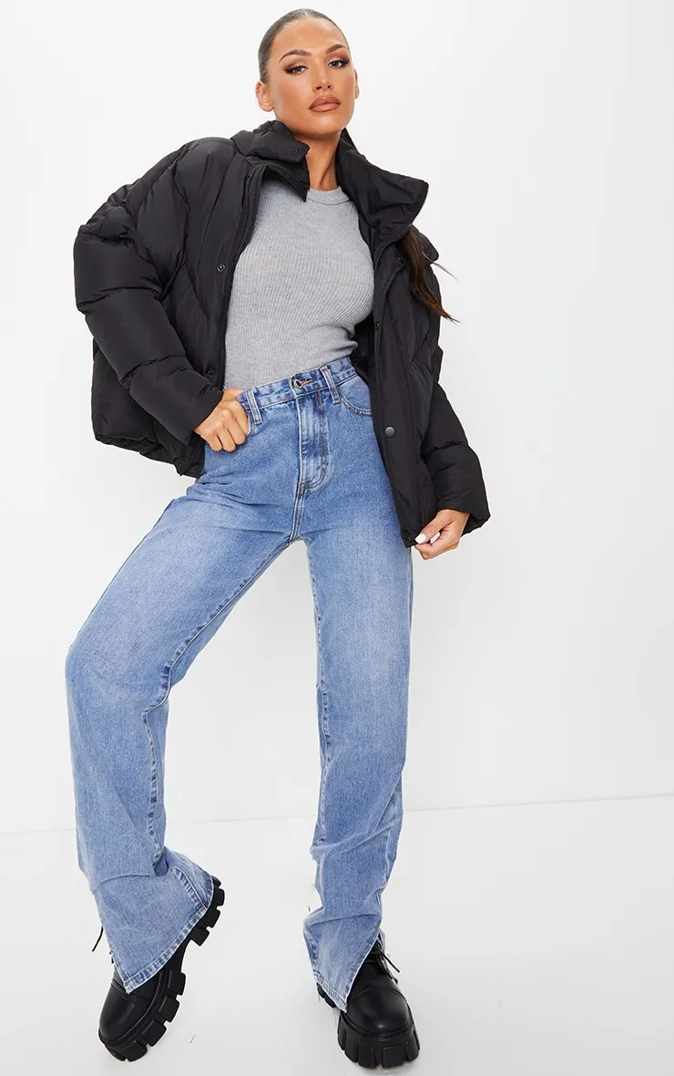 Black Nylon Oversized Curved Panel Wadded Puffer Jacket sold by Pretty Little Thing product image thumbnail 3