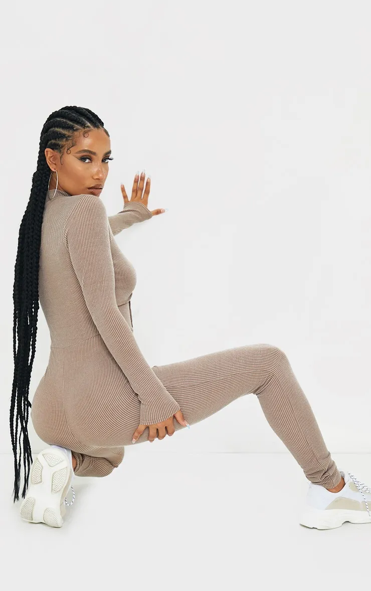 Stone Soft Rib Binding Detail High Neck Jumpsuit sold by Pretty Little Thing product image thumbnail 2