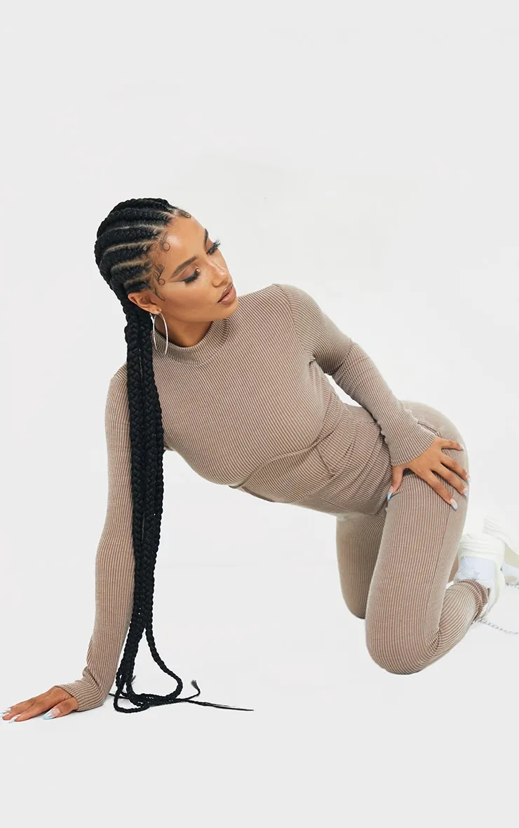 Stone Soft Rib Binding Detail High Neck Jumpsuit sold by Pretty Little Thing product image thumbnail 3