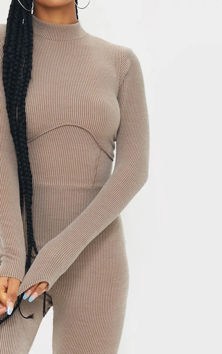 Stone Soft Rib Binding Detail High Neck Jumpsuit sold by Pretty Little Thing product image thumbnail 4