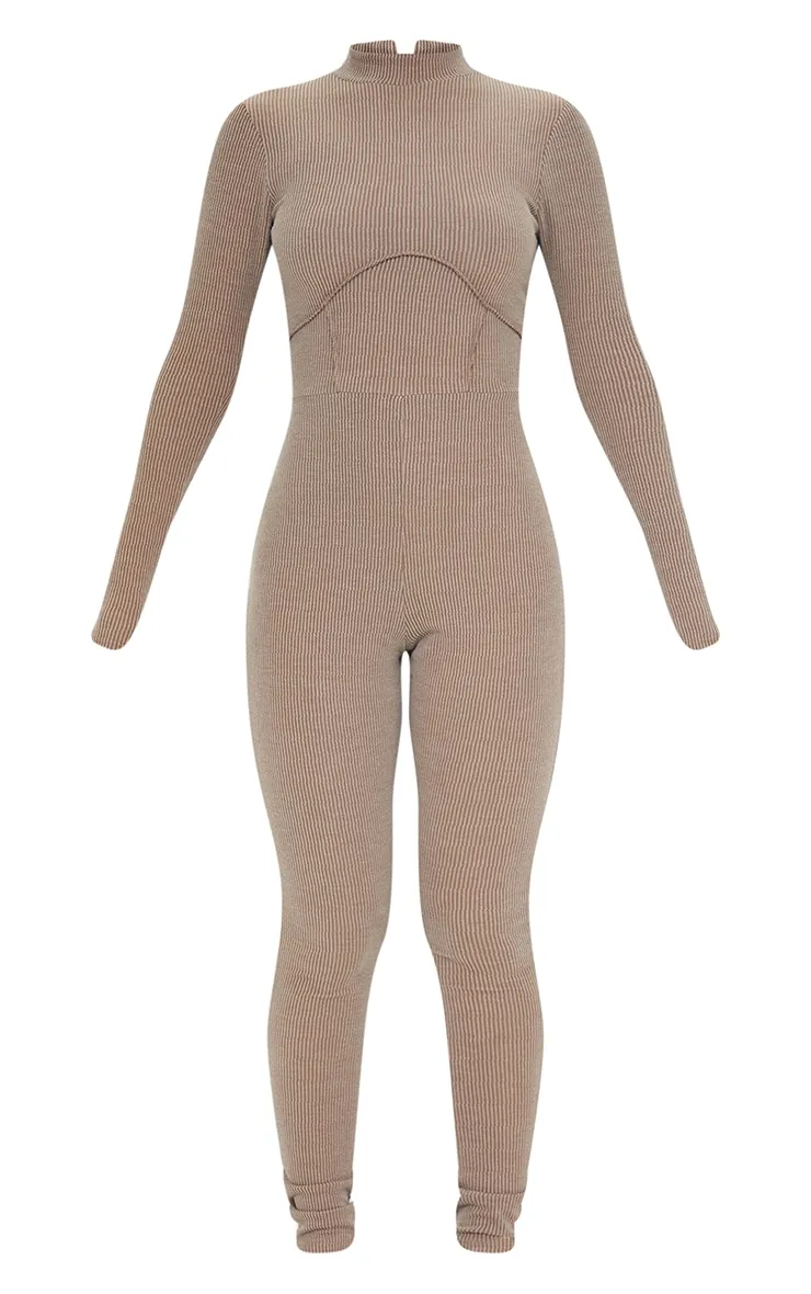 Stone Soft Rib Binding Detail High Neck Jumpsuit sold by Pretty Little Thing product image thumbnail 5