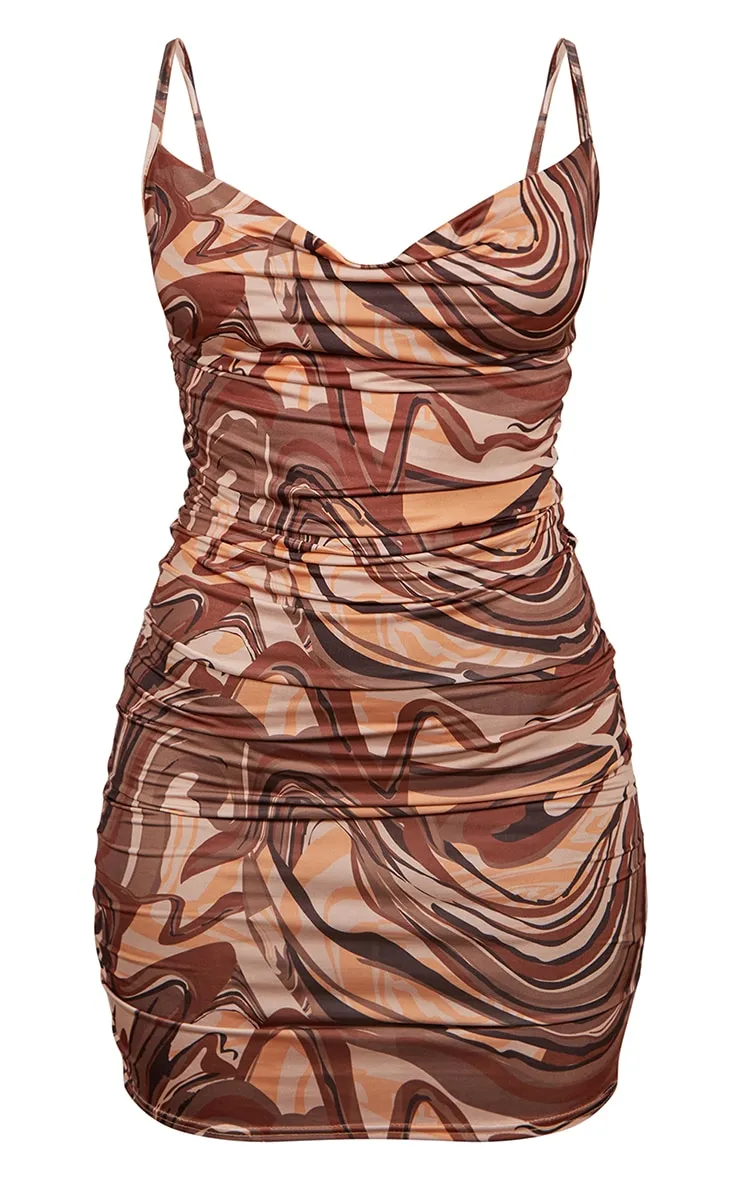 Brown Marble Print Strappy Ruched Bodycon Dress sold by Pretty Little Thing product image thumbnail 5