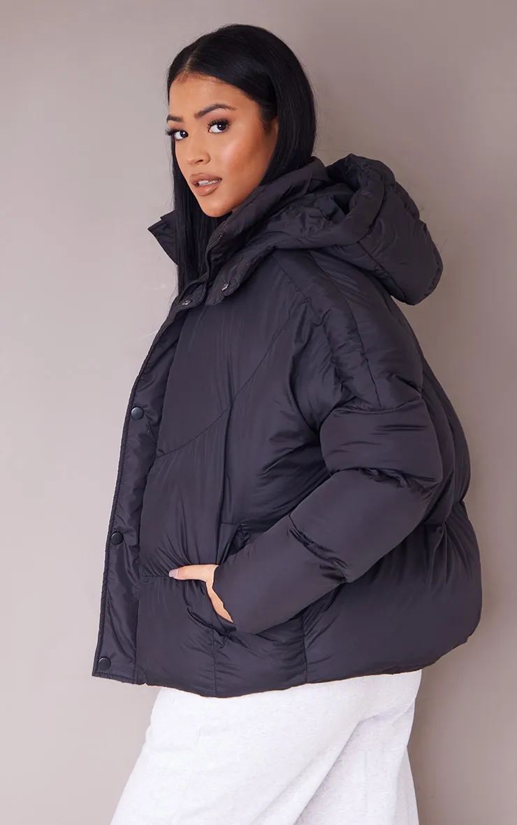 Tall Black Oversized Curved Panel Wadded Puffer Jacket sold by Pretty Little Thing product image thumbnail 2