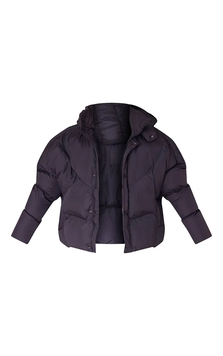 Tall Black Oversized Curved Panel Wadded Puffer Jacket sold by Pretty Little Thing product image thumbnail 5