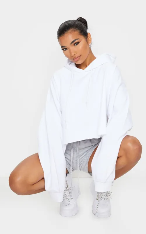 White Oversized Crop Sweat Hoodie sold by Pretty Little Thing
