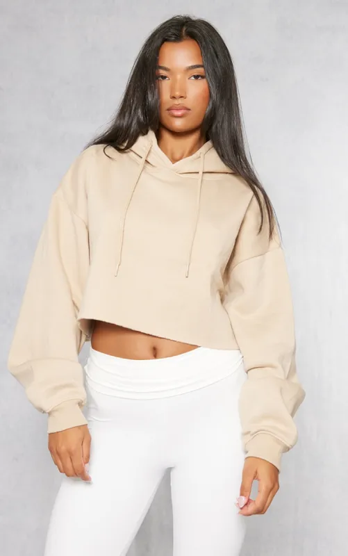 Sand Oversized Crop Sweat Hoodie sold by Pretty Little Thing