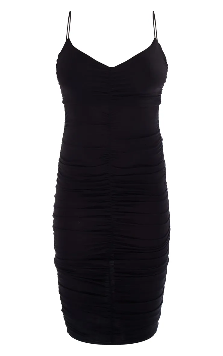 Black Extreme Ruched Spaghetti Midi Dress sold by Pretty Little Thing product image thumbnail 5