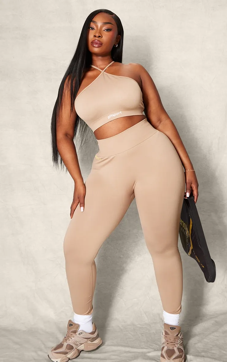 PLT SPORT Plus Light Mocha Seamless Halterneck Open Back Sports Bra sold by Pretty Little Thing product image thumbnail 3
