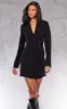 Black Ring Detail Wrap Blazer Dress sold by Pretty Little Thing
