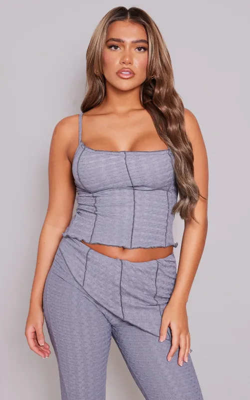 Charcoal Textured Asymmetric Hem Longline Cami Top sold by Pretty Little Thing