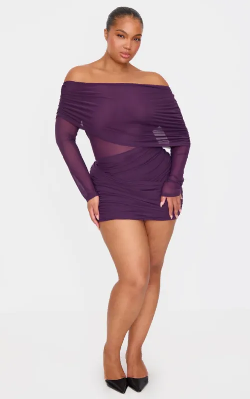 Purple Mesh Long Sleeve One Shoulder Bodycon Dress sold by Pretty Little Thing