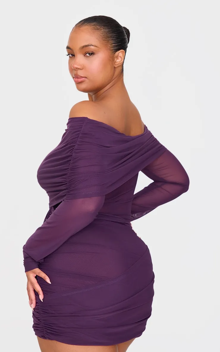 Purple Mesh Long Sleeve One Shoulder Bodycon Dress sold by Pretty Little Thing product image thumbnail 2