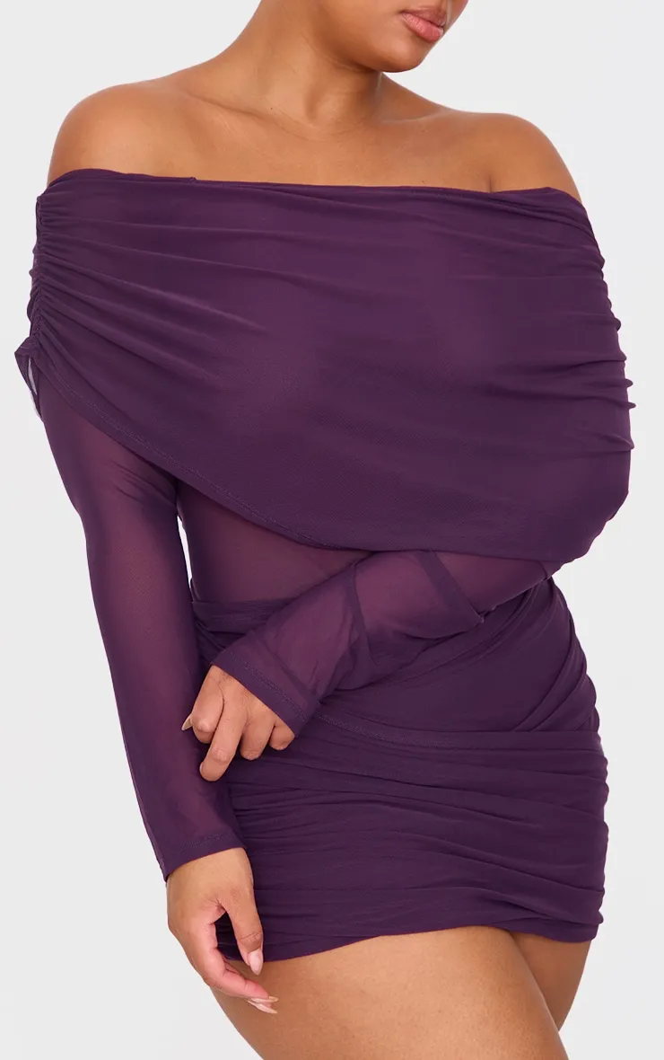 Purple Mesh Long Sleeve One Shoulder Bodycon Dress sold by Pretty Little Thing product image thumbnail 4