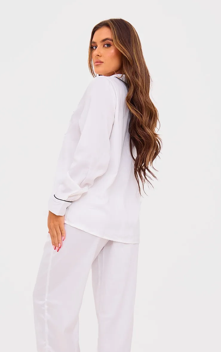 White Contrast Piping Satin Long PJ Set sold by Pretty Little Thing product image thumbnail 2