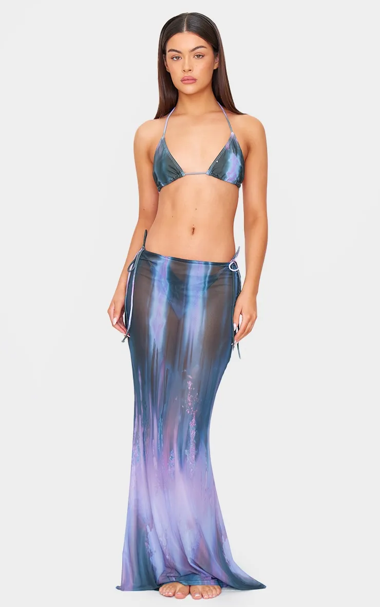 Purple Blur Print Mesh Bodycon Maxi Beach Skirt sold by Pretty Little Thing