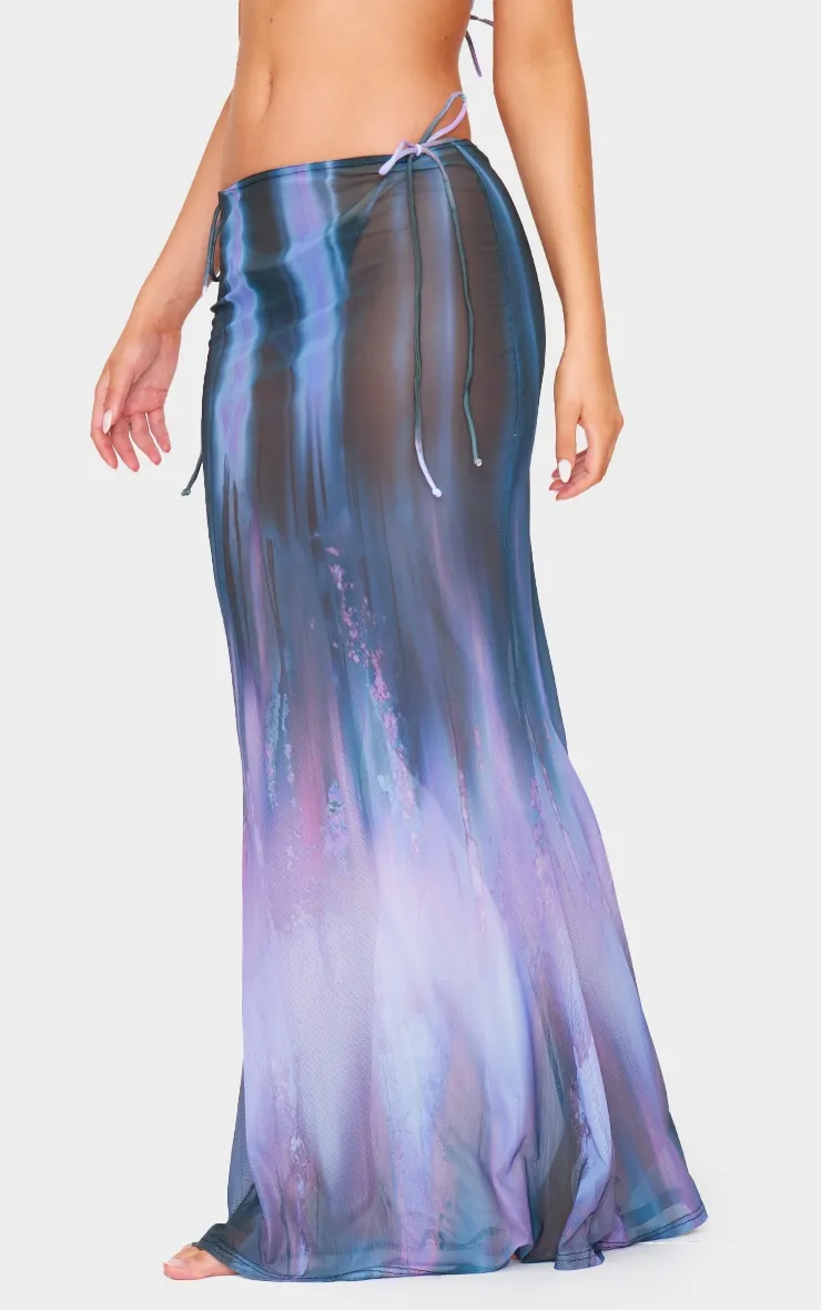 Purple Blur Print Mesh Bodycon Maxi Beach Skirt sold by Pretty Little Thing product image thumbnail 2