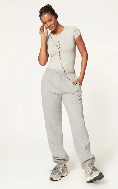 PLT Grey Marl Sport Print Oversized Joggers sold by Pretty Little Thing