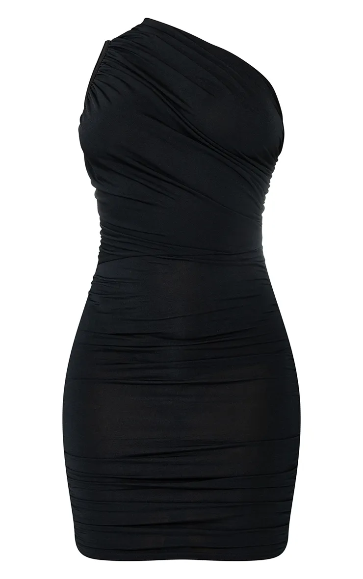 Black Slinky Ruched One Shoulder Bodycon Dress sold by Pretty Little Thing product image thumbnail 5