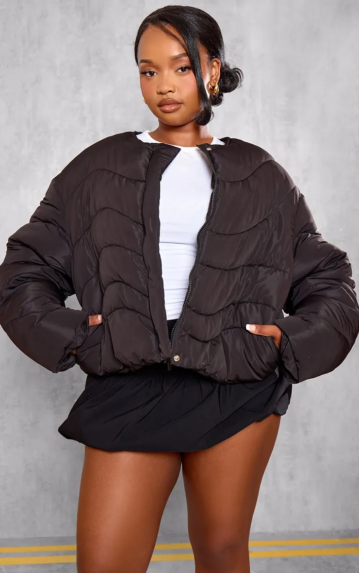 Plus Black Cropped Round Neck Puffer Jacket sold by Pretty Little Thing product image thumbnail 3