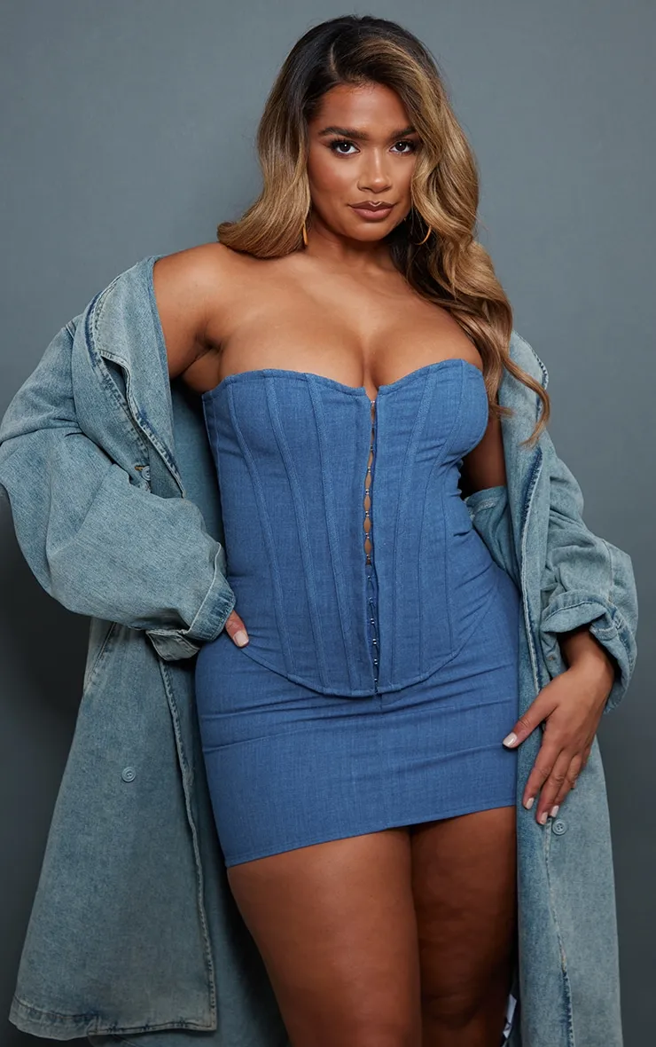 Shape Blue Lace Up Back Woven Corset sold by Pretty Little Thing